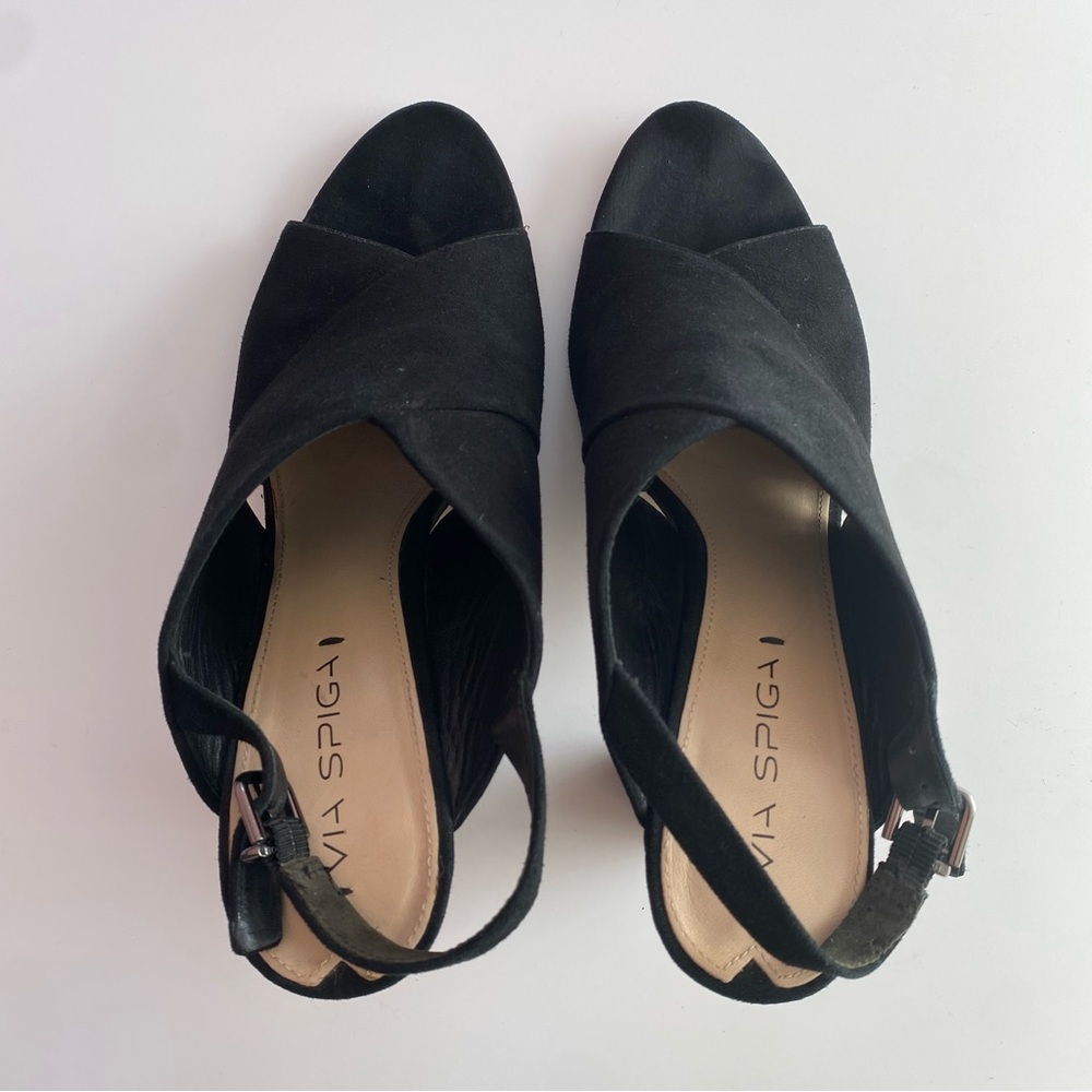 Via spiga Amya black suede sling back open toe chunky heel size 9.5 - Picture 5 of 8